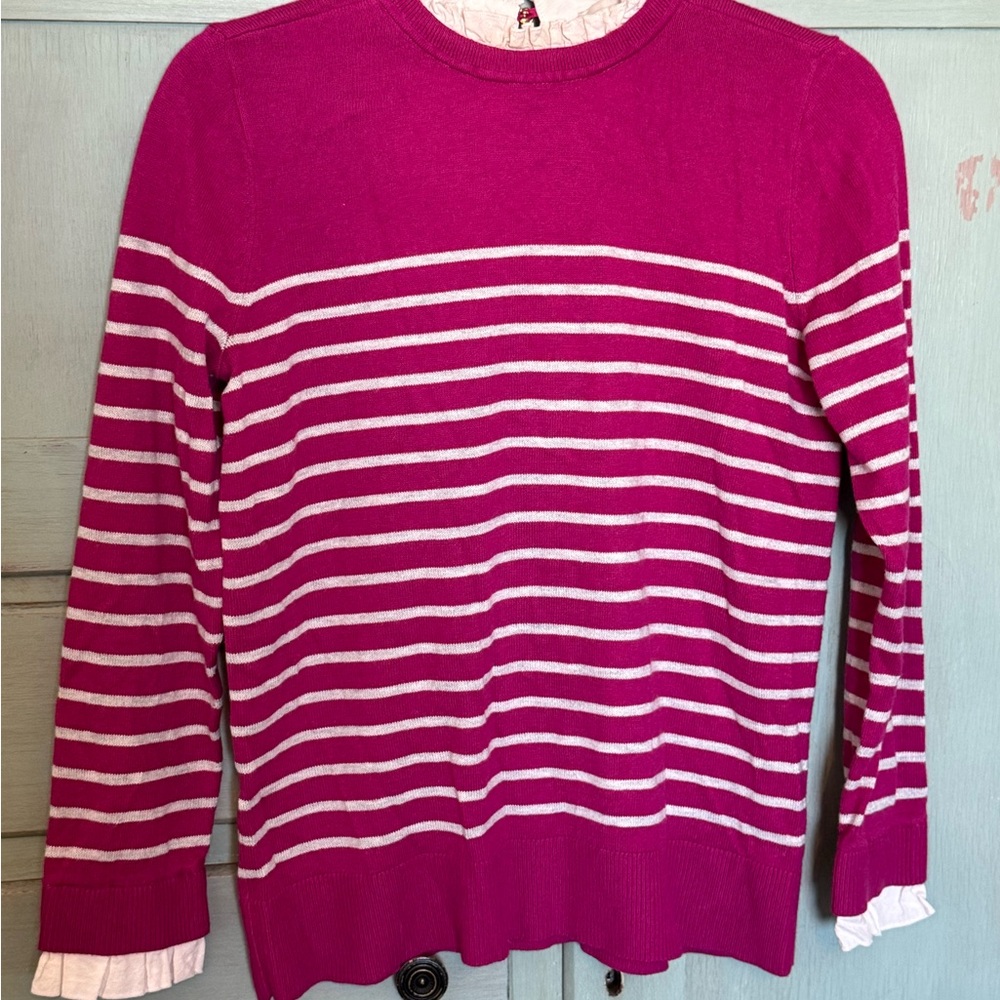 LOFT Fuchsia and White Knit Sweater‎
